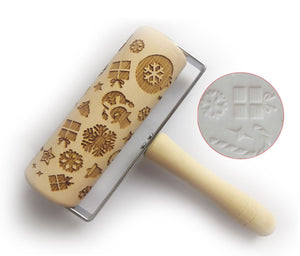 Push-Style Christmas Embossing Rolling Pin Printed Cookie Dough Stick Fondant Tool Baking Noodle Cake Dough Engraved Roller Q40