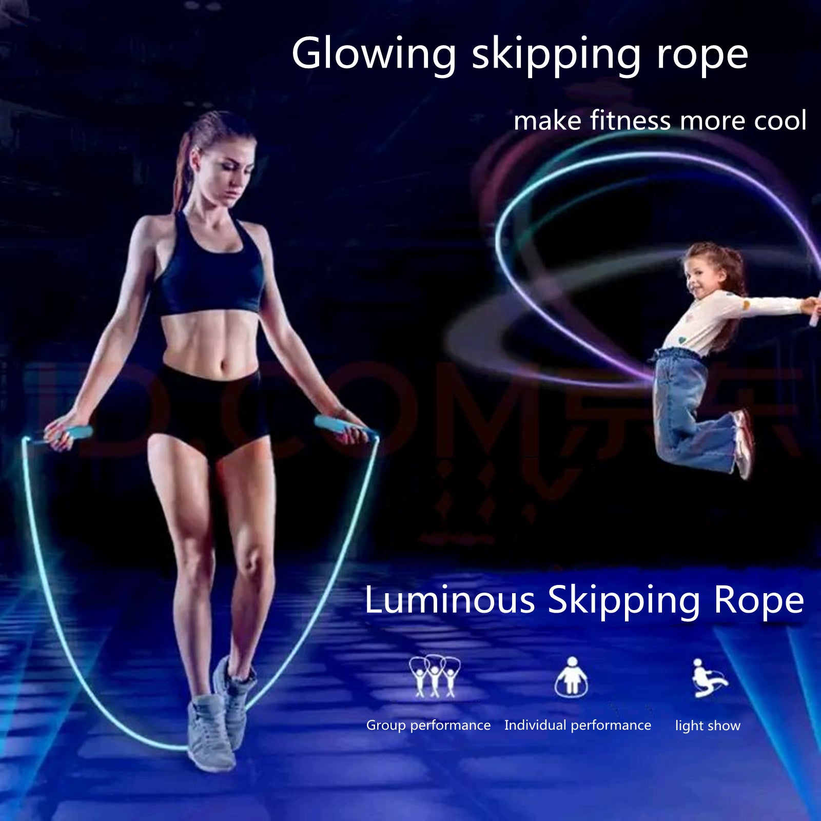 Glowing Skipping Rope, Fitness Jump Rope for Men and Women, Jump Rope with LED Light Up, Suitable for Indoor and Outdoor Sports and Family Exercises