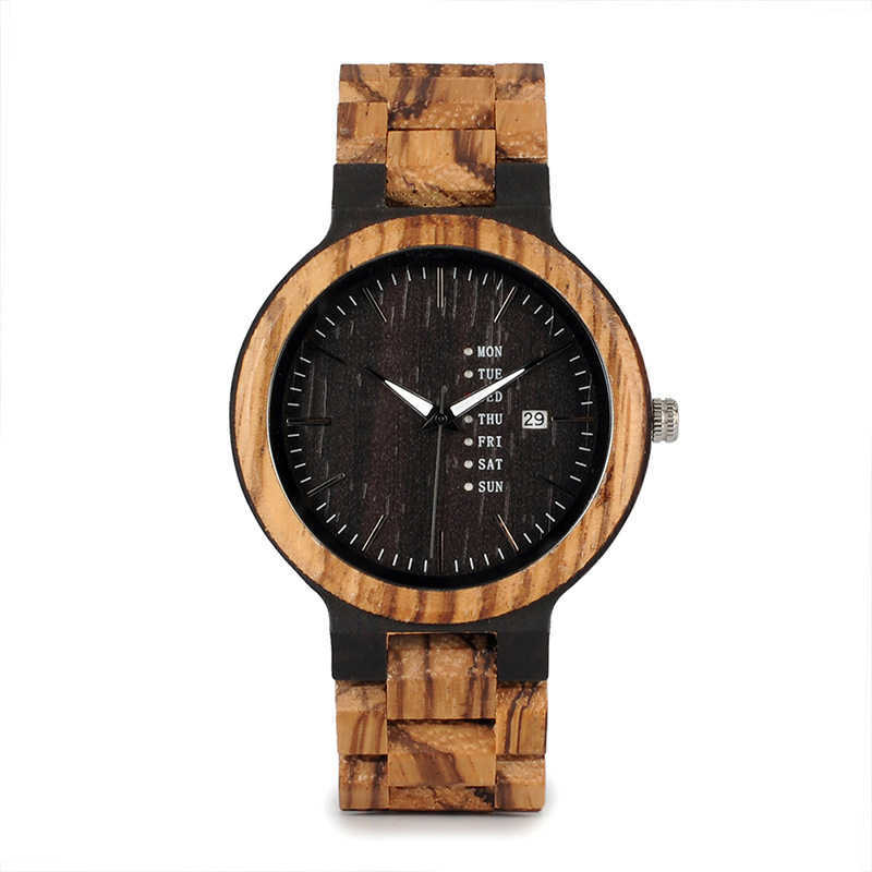 E-commerce Hot Sale Multifunctional Wooden Watch Calendar Week Double Display Color Men's Wooden Watch On Behalf Of