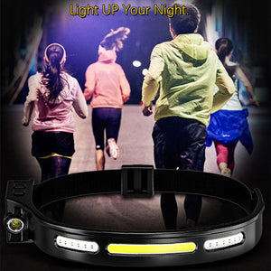 COB LED White Red Light 5 Lighting Modes Headlamp Sensor Headlight With Built In Battery Flashlight USB Rechargeable Torch