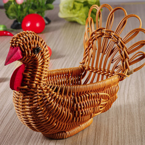 Rattan Woven Fruit Basket Cute Shape Fruit Bowls Tray Vegetable Snack Basket Novelty Animal Shaped Home Decors Organizer