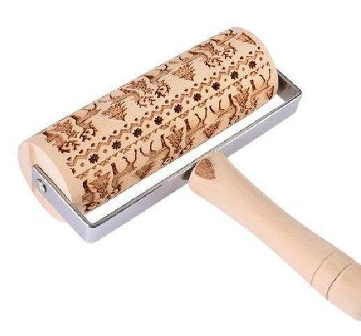 Push-Style Christmas Embossing Rolling Pin Printed Cookie Dough Stick Fondant Tool Baking Noodle Cake Dough Engraved Roller Q40